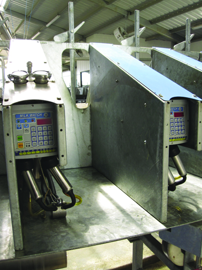 Fig. 08: Photograph showing a modern milking station with computerized milk metering.